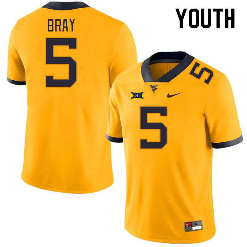 Youth #5 Jaden Bray West Virginia Mountaineers College Football Jerseys Stitched Sale-Gold
